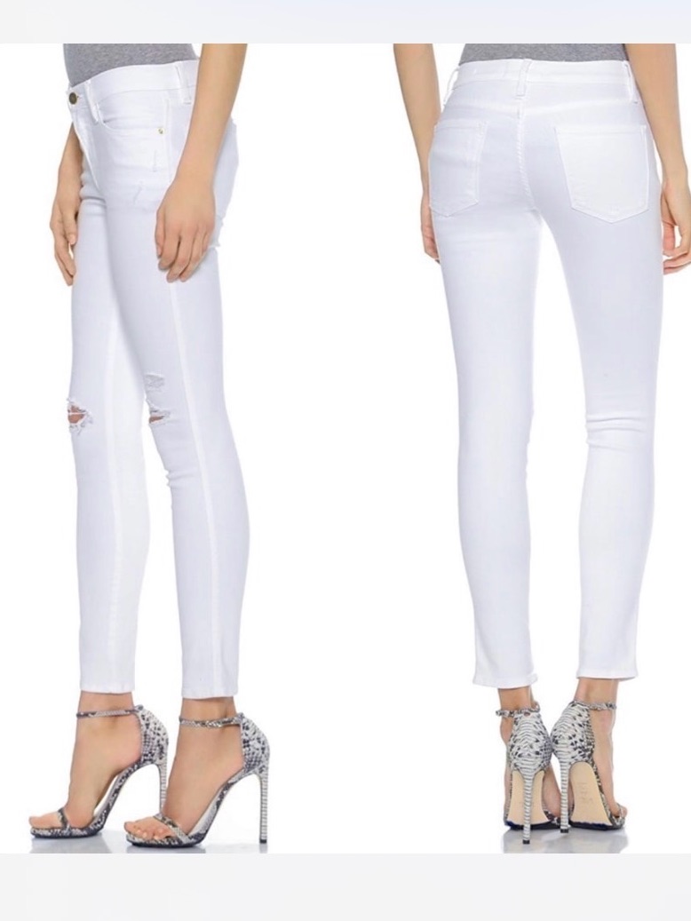 Nwt Frame Denim Le Skinny De Jeanne Crop Distress Jean Lilac Blanc 27 Msrp $285